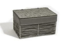 Aufbewahrungsbox mit Deckel und Stoffeinlage 20 x 17 x 30 cm aus Groundwood Grau