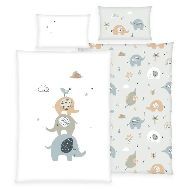 baby best Renforcé-Babybettwäsche ELEFANTS 100 x 135 cm hellgrau/weiß/bunt