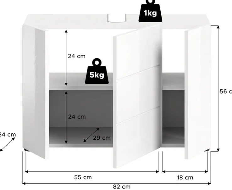 Bad Waschbeckenunterschrank Vira ca. 82 × 56 × 34 cm
