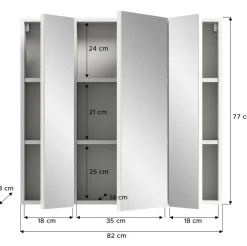 Bad-Spiegelschrank VIRA Weiß Hochglanz 3-türig ca. 82 × 77 × 18 cm