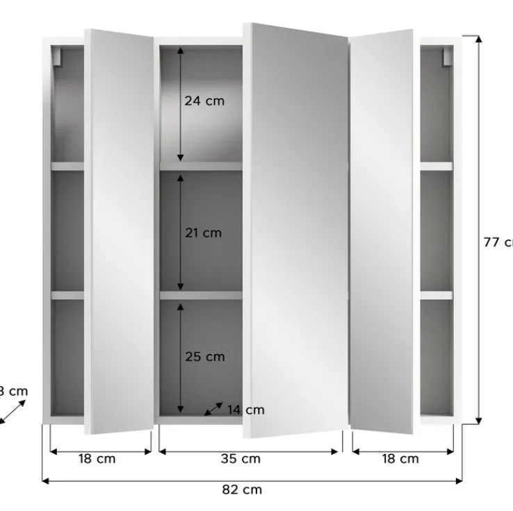 Bad-Spiegelschrank VIRA Weiß Hochglanz 3-türig ca. 82 × 77 × 18 cm