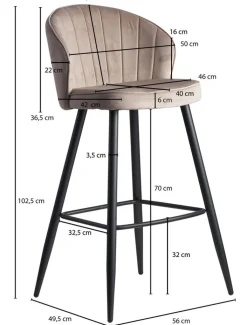 Barhocker mit Rückenlehne schwarz/ beige Samt