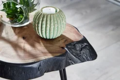 Beistelltisch 32 x 40 cm Schwarz/ Akazie massiv