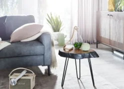 Beistelltisch 32 x 40 cm Schwarz/ Akazie massiv