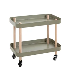 Beistelltisch auf Rollen 50 x 47 cm grün/Massivholz natur