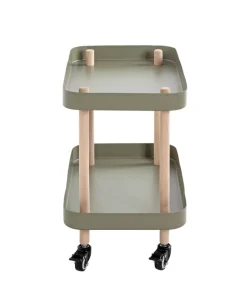 Beistelltisch auf Rollen 50 x 47 cm grün/Massivholz natur