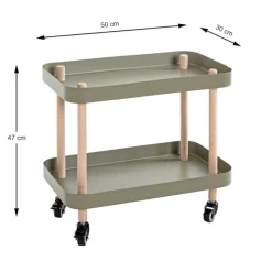 Beistelltisch auf Rollen 50 x 47 cm grün/Massivholz natur