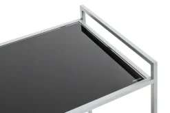 Beistelltisch auf Rollen 50 x 36 cm Glas schwarz lackiert/grau