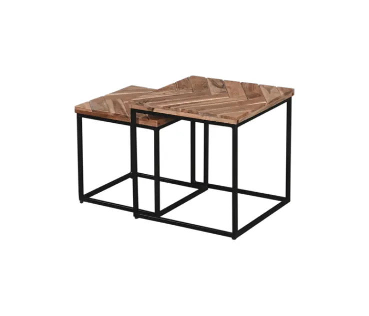 QUARTIER Beistelltisch 2er Set LUANDA Massivholz Akazie natur/schwarz