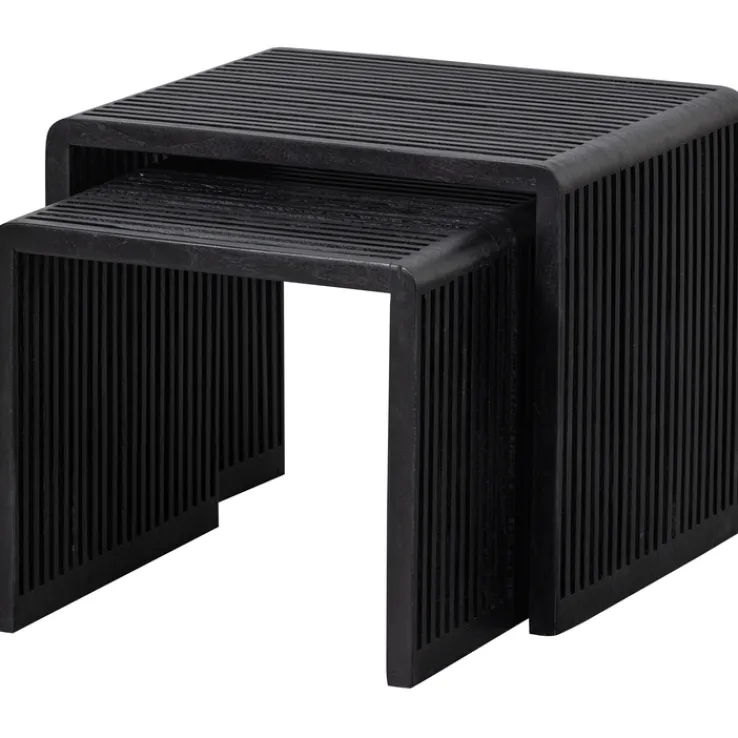 Beistelltisch 2er Set WILLA Teakholz schwarz