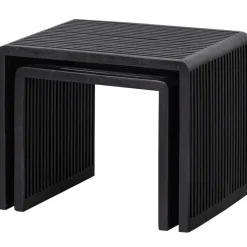 Beistelltisch 2er Set WILLA Teakholz schwarz