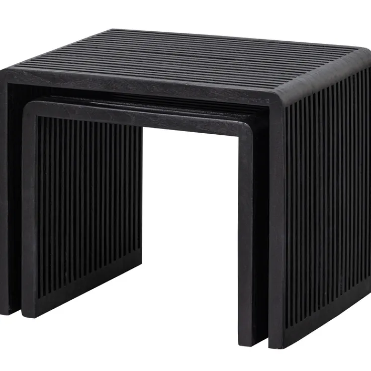 Beistelltisch 2er Set WILLA Teakholz schwarz