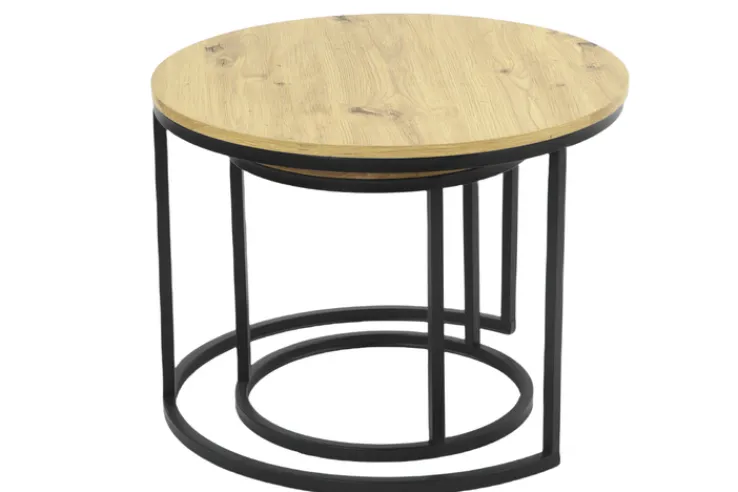 QUARTIER Beistelltisch LINDAU 2er Set Ø 60/Ø 40cm Artisan Eiche - braun/schwarz