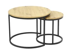 QUARTIER Beistelltisch LINDAU 2er Set Ø 60/Ø 40cm Artisan Eiche - braun/schwarz