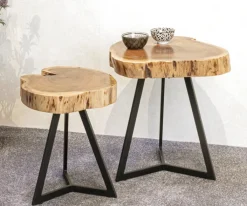 Beistelltisch PATNA Ø 45 cm Massivholz Akazie/schwarz