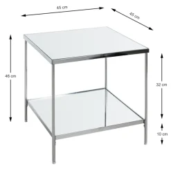 Beistelltisch quadratisch 45 x 45 cm Spiegelglas/chromfarbig