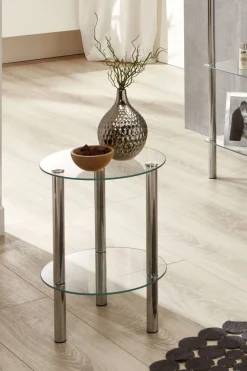 Beistelltisch rund 47 cm Glas Chrom