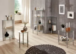 Beistelltisch rund 47 cm Glas Chrom