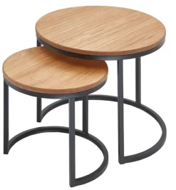 Beistelltisch rund 2er Set Schwarz/ Eiche furniert