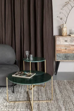 QUARTIER Beistelltisch rund TIMPA MARBLE messingfarben /Marmor grün