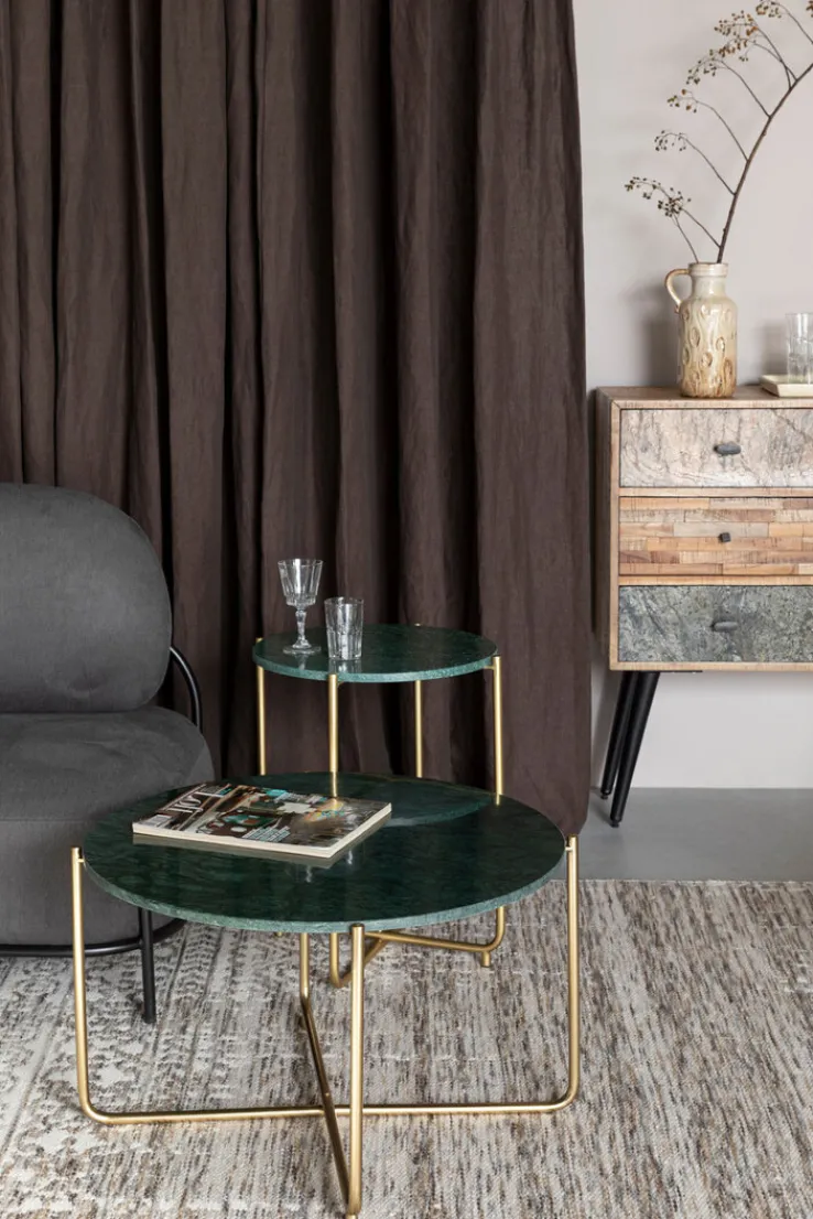 QUARTIER Beistelltisch rund TIMPA MARBLE messingfarben /Marmor grün