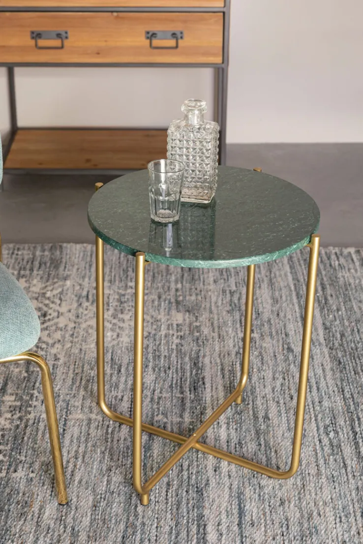 QUARTIER Beistelltisch rund TIMPA MARBLE messingfarben /Marmor grün