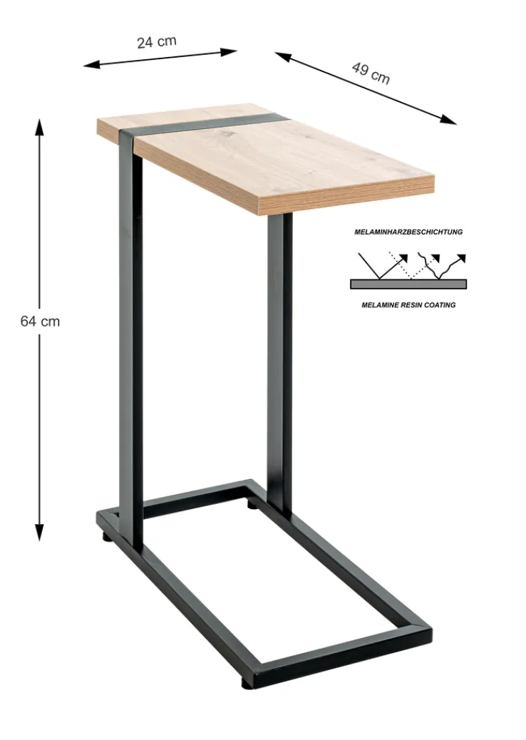Beistelltisch SARAGOSSA 2 Eiche-Dekor hell/schwarz 24 x 49 cm