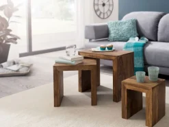 Beistelltisch-Set MUMBAI 3-teilig Sheesham massiv