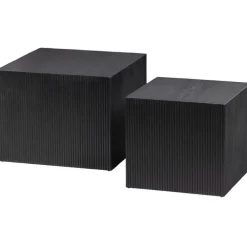 Beistelltisch-Set SANNE 2-teilig quardratisch Kiefer-Dekor schwarz lackiert