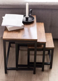 Beistelltisch-Set 3-teilig Metall Sheesham