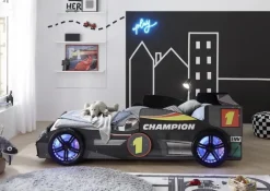 Kinder Bett RINUM 90 x 200 cm schwarz/ mehrfarbig