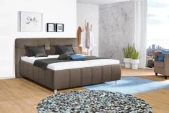 Bettgestell PALLAS 200 x 200 cm Lederlook braun-grau