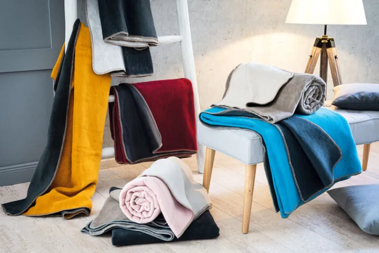 Biederlack Wende-Wohnplaid 150 x 200 cm gelb/grau/schwarz