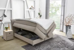 QUARTIER Boxspringbett TASSIA 160 x 200 cm Stoffbezug beige-grau