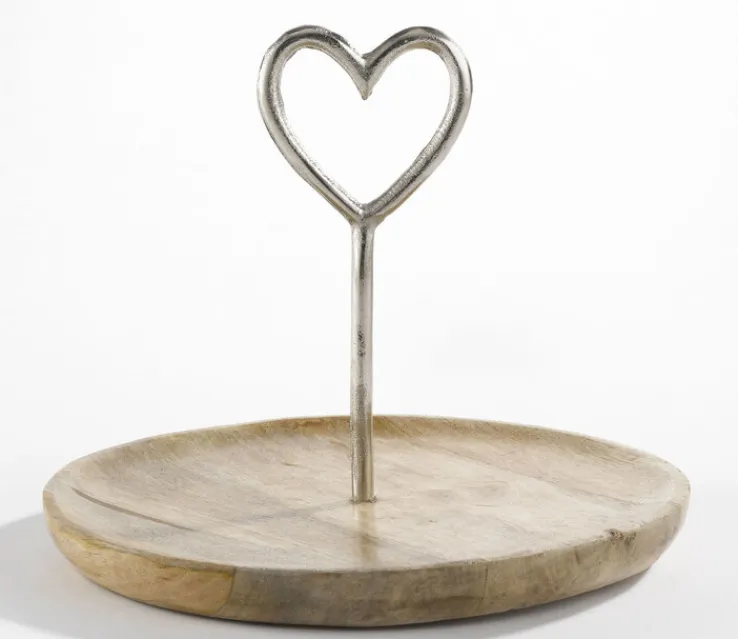 casaNOVA Dekotablett mit Herz 25 cm Holz braun