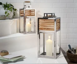 casaNOVA Laterne 40 cm Holz/Edelstahl