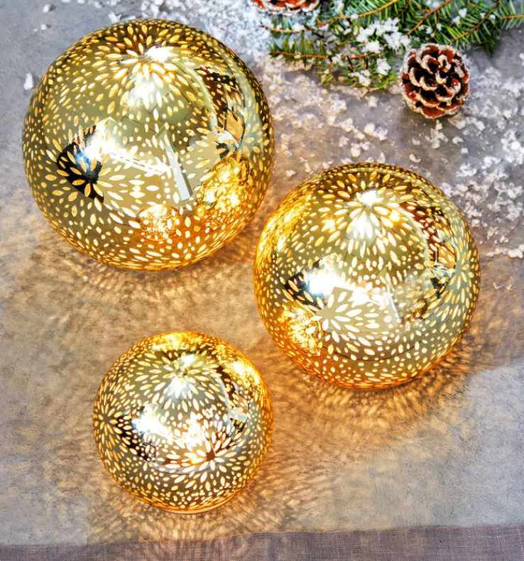 casaNOVA LED Lichtobjekt Kugel 3er Set goldfarbig