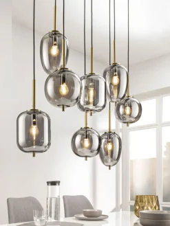 casaNOVA Retrofit Pendelleuchte TANO 8-flammig schwarz /Rauchglas