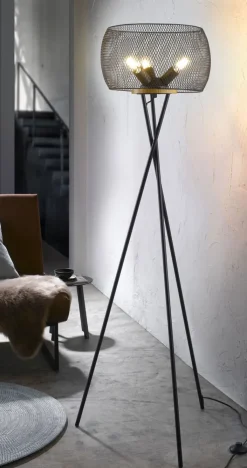 casaNOVA Retrofit Stehlampe RESI 3-flg schwarz /Holz