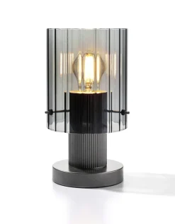 casaNOVA Retrofit Tischlampe RONJA silberfarbig /Rauchglas