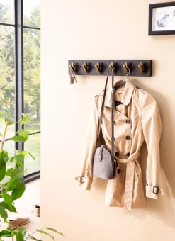 CASAVANTI Wandgarderobe 60 x 10 cm Mango Massiv schwarz lackiert/goldfarbig