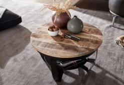 CASAVANTI Couchtisch 60 cm Schwarz Metall/ Mango massiv