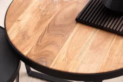 CASAVANTI Couchtisch 2er Set Akazie Massivholz / Steinoptik schwarz/braun