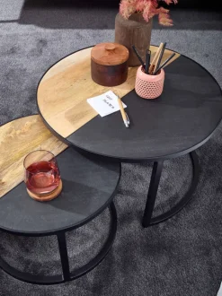 CASAVANTI Couchtisch rund 2er Set Schwarz/ Gesteinsoptik