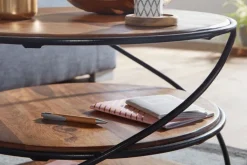 CASAVANTI Couchtisch rund 58 cm Schwarz/ Sheesham massiv