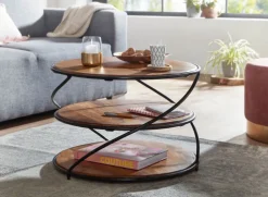 CASAVANTI Couchtisch rund 58 cm Schwarz/ Sheesham massiv