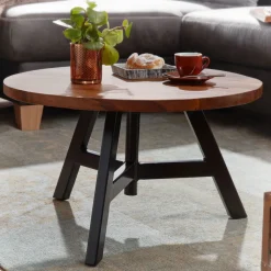 CASAVANTI Couchtisch rund 60 cm Schwarz/ Sheesham massiv