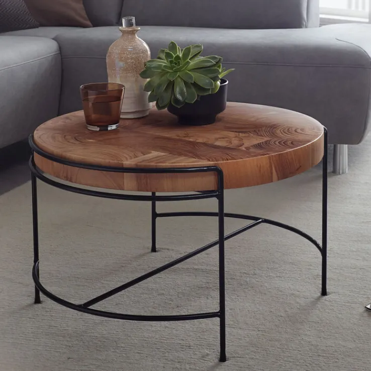 CASAVANTI Couchtisch rund 62 cm Schwarz/ Akazie massiv