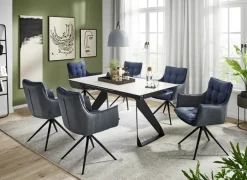 CASAVANTI Esstisch DORA 160(220) x 90 cm Keramik/Glas beige marmoriert/schwarz