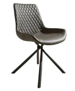 CASAVANTI Esszimmerstuhl FLORES Edelstahl schwarz/ Lederlook grau